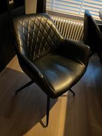 5 zwarte leren eetkamerstoelen, Huis en Inrichting, Stoelen, Ophalen, Gebruikt, Zwart, Leer