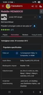 Mede8er MED600X3D Mediaspeler, Audio, Tv en Foto, Mediaspelers, Ophalen, Gebruikt, HDMI, Zonder harde schijf