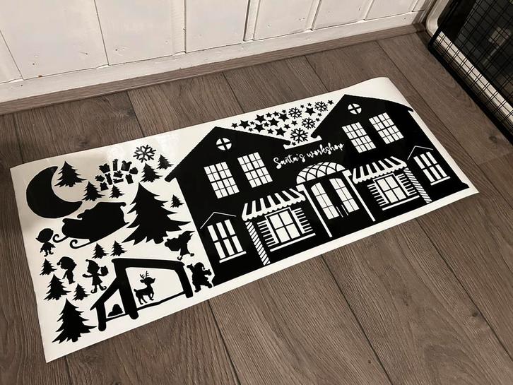 Herbruikbare raamstickers santa’s workshop, Diversen, Kerst, Nieuw, Ophalen of Verzenden