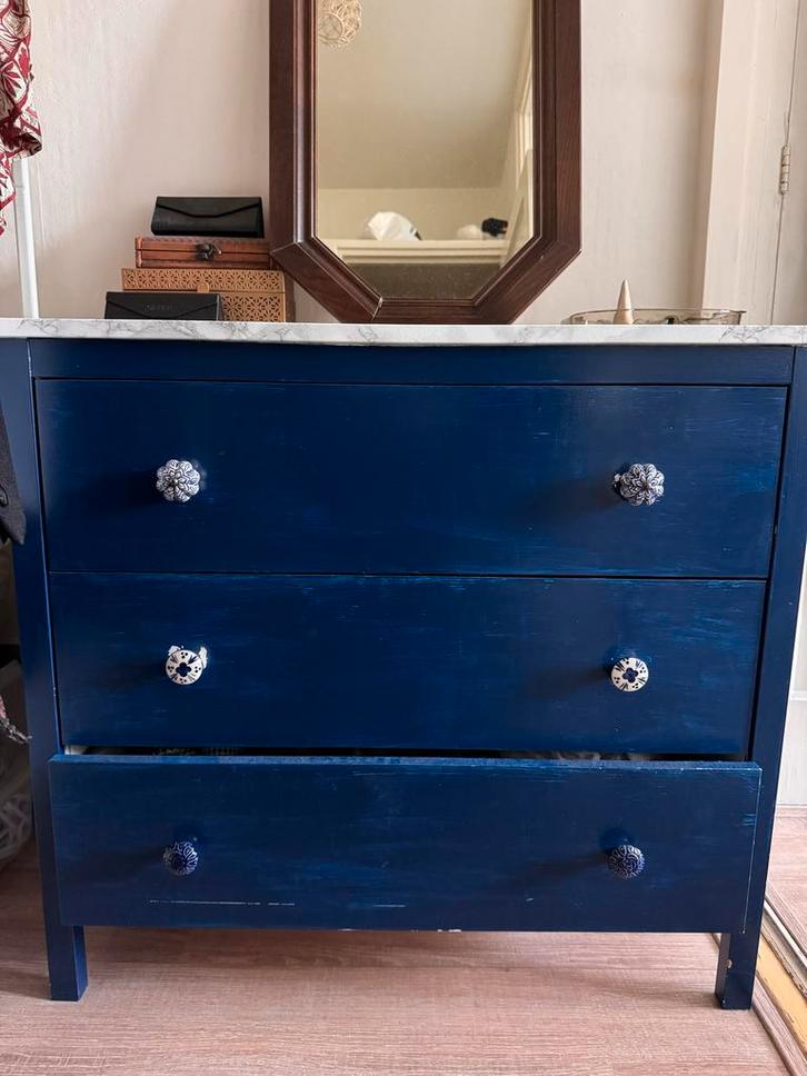 IKEA Ladekast - Blauw met Marmerlook, Huis en Inrichting, Kasten | Dressoirs, Gebruikt, Minder dan 50 cm, 25 tot 50 cm, Met lade(s)