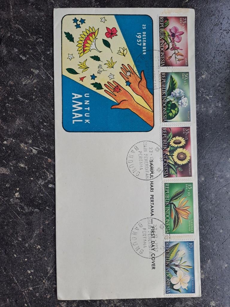 Indonesië 1e dagenvelop1957, Ophalen of Verzenden, Envelop