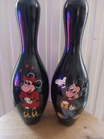 2 bowling pins met Mickey en Minnie Mouse handbeschilderd, Ophalen of Verzenden, Mickey Mouse, Gebruikt, Overige typen