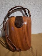 Houten Schoudertasje met Slangenprint, Ophalen of Verzenden, Gebruikt, Bruin, Schoudertasje