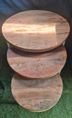 Salontafels 3 stuks Mangohout., Ophalen, 50 tot 100 cm, Rond, 50 tot 100 cm
