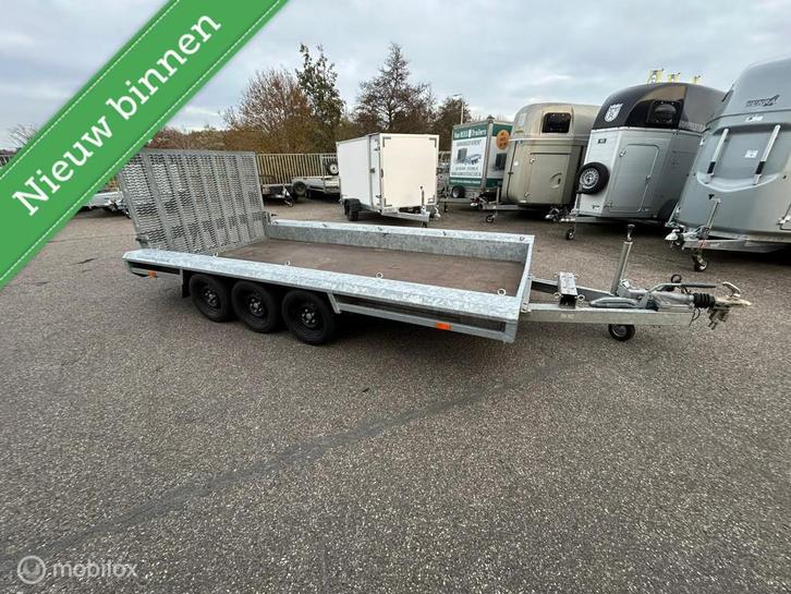 Machinetransporter 400x180 3-asser met oprijklep, Auto diversen, Aanhangers en Bagagewagens, Gebruikt