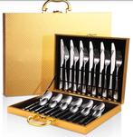 Luxe Gouden Bestekkoffer - 24-delig Zilverkleurig Bestek, Verzenden, Nieuw, Rvs of Chroom, Vaatwasserbestendig