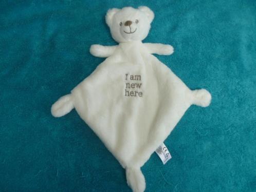 Wit velours beren doek lap I am new here van Nicotoy, Kinderen en Baby's, Speelgoed | Knuffels en Pluche, Nieuw, Overige typen