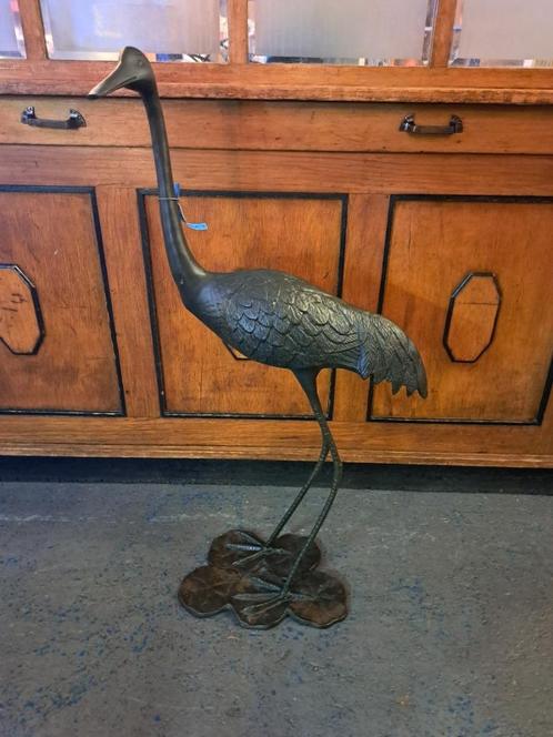 Echte bronzen kraanvogel totale hoogte 91 cm erg mooi beeld, Antiek en Kunst, Antiek | Koper en Brons, Ophalen