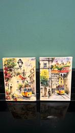 2 schilderijtjes bekende gele tram (lissabon?), Ophalen of Verzenden