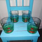 Vintage Luminarc Etna glazen groen rood set van 4 stuks, Ophalen, Glas of Glazen, Overige stijlen, Glas
