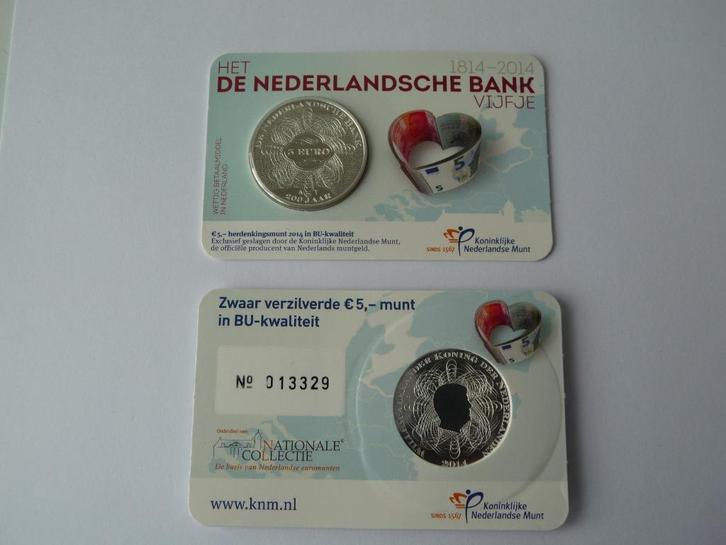de Nederlandsche Bank Vijfje 2014 BU-kwaliteit in coincard, Postzegels en Munten, Munten | Europa | Euromunten, Losse munt, 5 euro