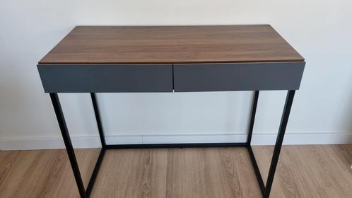 Made sidetable/bureau walnoot/grijs, Huis en Inrichting, Tafels | Sidetables, Gebruikt, 25 tot 50 cm, Rechthoekig, Ophalen