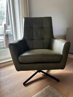 Stijlvolle draaifauteuil in olijfgroen leer, Ophalen of Verzenden, Zo goed als nieuw, Kunststof, 75 tot 100 cm