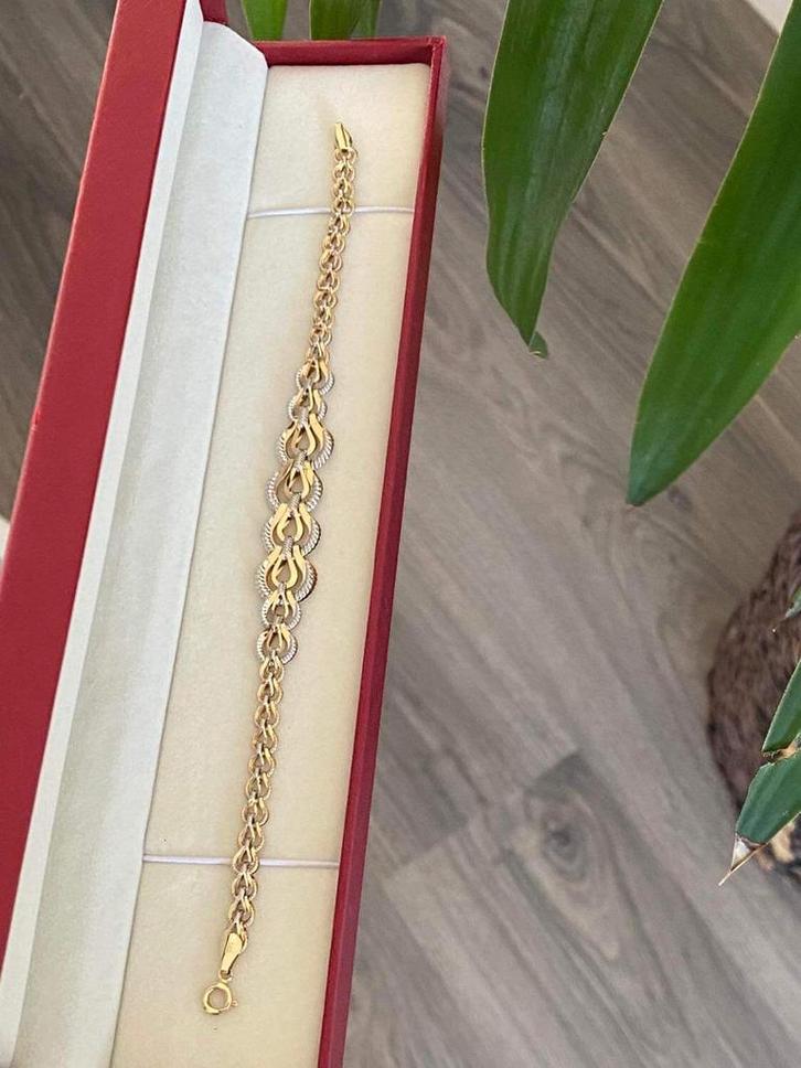 14 karaat (585) gouden armband, wit en geel goud, Sieraden, Tassen en Uiterlijk, Armbanden, Nieuw, Goud, Goud, Ophalen of Verzenden