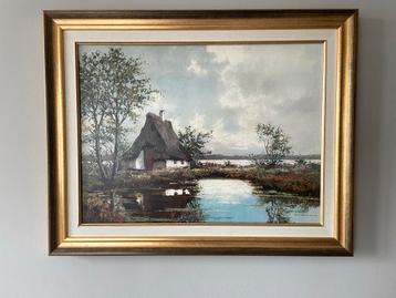Schilderij: Landschap met huisje aan het water beschikbaar voor biedingen