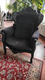 Vintage barok zwart beklede fauteuil met sierhout, Huis en Inrichting, Ophalen, Hout, Gebruikt, Vintage, barok, modern, zwart
