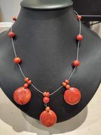 Vintage ketting rood schuimkoraal gemarmerde kralen, Verzenden, Overige materialen, Ketting, Met edelsteen