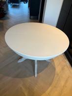 Ronde uitschuifbare eiken eettafel wit, Huis en Inrichting, Ophalen, Gebruikt, Landelijk, Vijf personen of meer