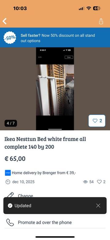 Ikea Nesttun bed frame and complete white 140 by 200 - afbeelding 1