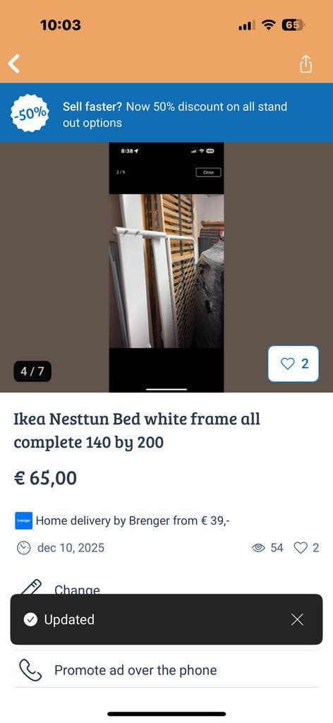 Ikea Nesttun bed frame and complete white 140 by 200, Huis en Inrichting, Slaapkamer | Bedden, Zo goed als nieuw, Tweepersoons
