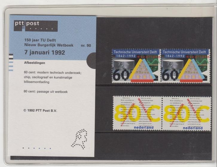 Postzegelmapje 100 jaar TU Delft en nieuw Burgerlijk wetboek, Postzegels en Munten, Postzegels | Nederland, Postfris, Na 1940