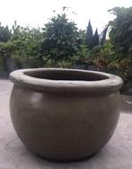 Stevige zware bol bloempot geglazuurde olijfgroen terracotta, 25 tot 40 cm, Rond, Zo goed als nieuw, Minder dan 40 cm