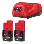 Milwaukee 12V Li-Ion accu starterset (2x 2.0Ah) + lader, Doe-het-zelf en Verbouw, Gereedschap | Machine-onderdelen en Toebehoren