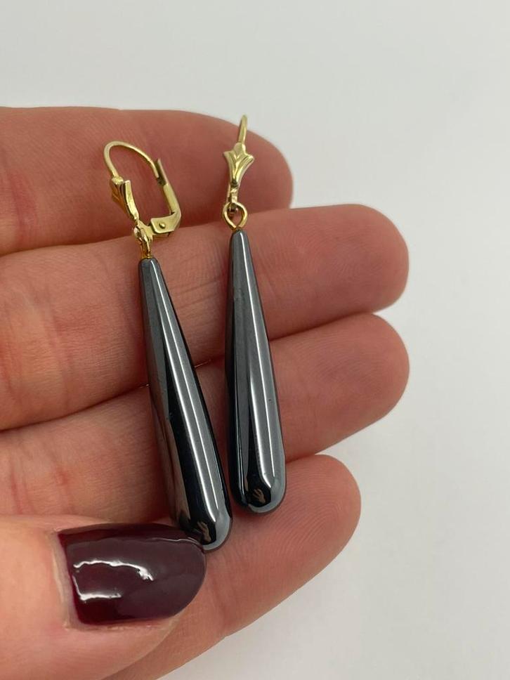 A273 Prachtige zilveren hematiet oorbellen, Sieraden, Tassen en Uiterlijk, Oorbellen, Hangers, Zilver, Goud, Met edelsteen, Ophalen of Verzenden