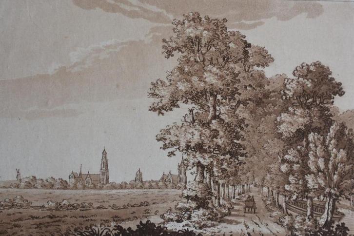DEN HAAG gezien vanuit DELFT AQUATINT Gravure 1780 GU8, Antiek en Kunst, Kunst | Etsen en Gravures, Verzenden