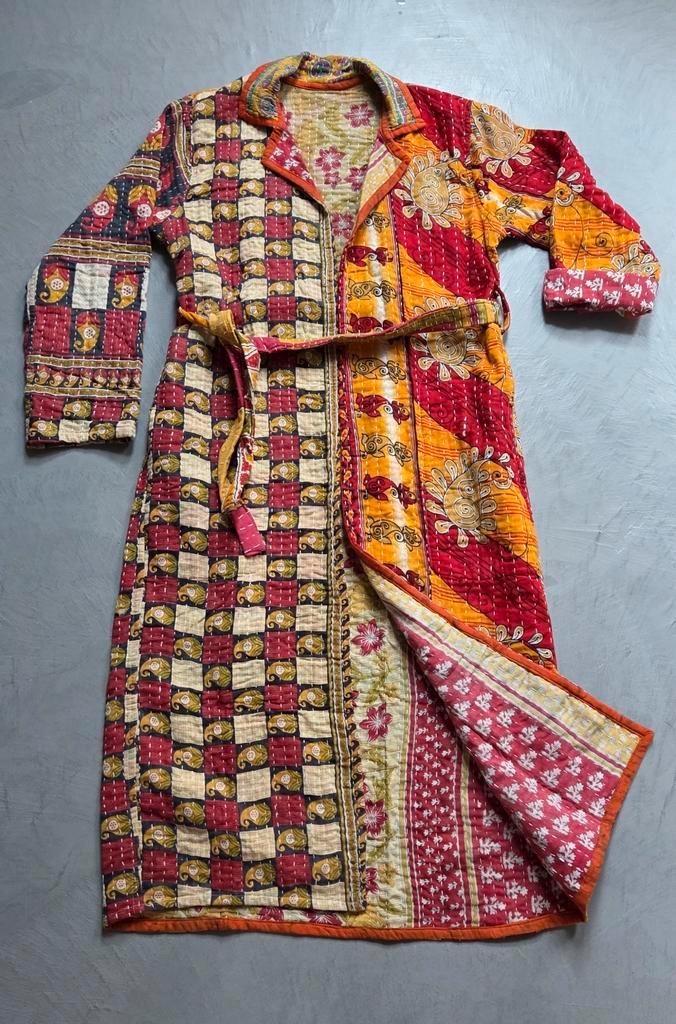 Indiase, lange, kantha blockprint kimono, Kleding | Dames, Gelegenheidskleding, Zo goed als nieuw, Overige typen, Maat 42/44 (L)