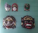 5 HOUTSNIJWERK MASKERS UIT INDONESIË, Ophalen of Verzenden