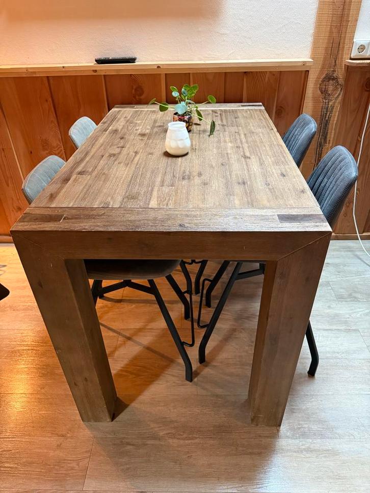 Houten Eettafel met Stoelen, Huis en Inrichting, Tafels | Eettafels, Gebruikt, 100 tot 150 cm, 150 tot 200 cm, Vier personen, Rechthoekig