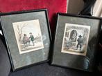 2  Antieke Gravures etsen nederlands boeren familie tafereel, Ophalen of Verzenden