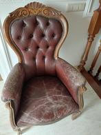 3 fauteuil bekleden leder stoel leer visgraat modern, Huis en Inrichting, Fauteuils, Ophalen, Gebruikt, Hout