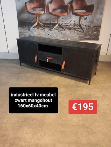 Nieuw industrieel tv meubel zwart mangohout 160cm €195 beschikbaar voor biedingen