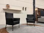 2 Nieuwstaat Montis Charly Fauteuils zwart leer Design stoel, Nieuw, Ophalen of Verzenden, Montis, 50 tot 75 cm
