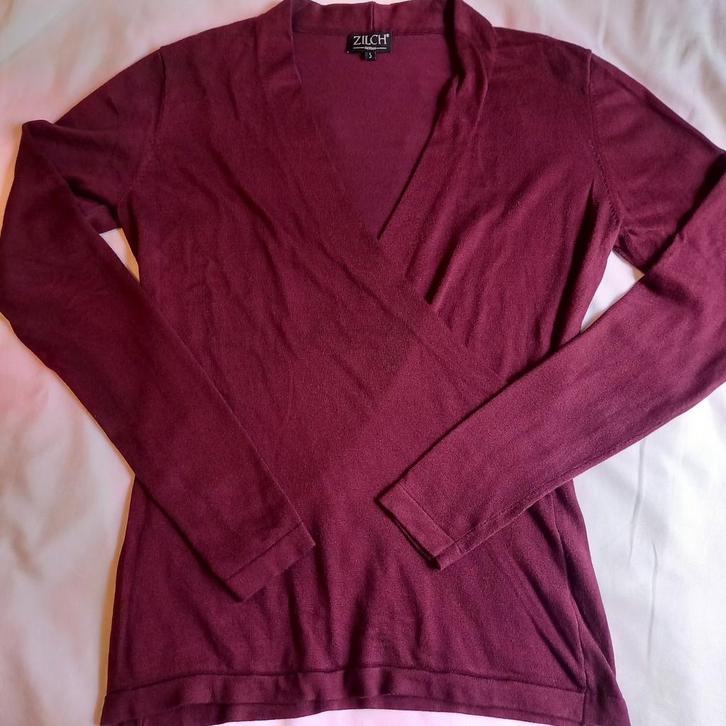 Overslag bamboo top van Zilch, Kleding | Dames, Truien en Vesten, Zo goed als nieuw, Maat 36 (S), Rood, Ophalen of Verzenden