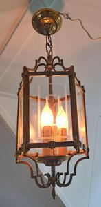 Oude messing lantaarn lamp hallamp hanglamp art deco, Ophalen of Verzenden