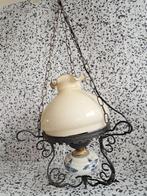 hangend delftstblauw olielamp melkglas kelk  elektrisch C, Ophalen