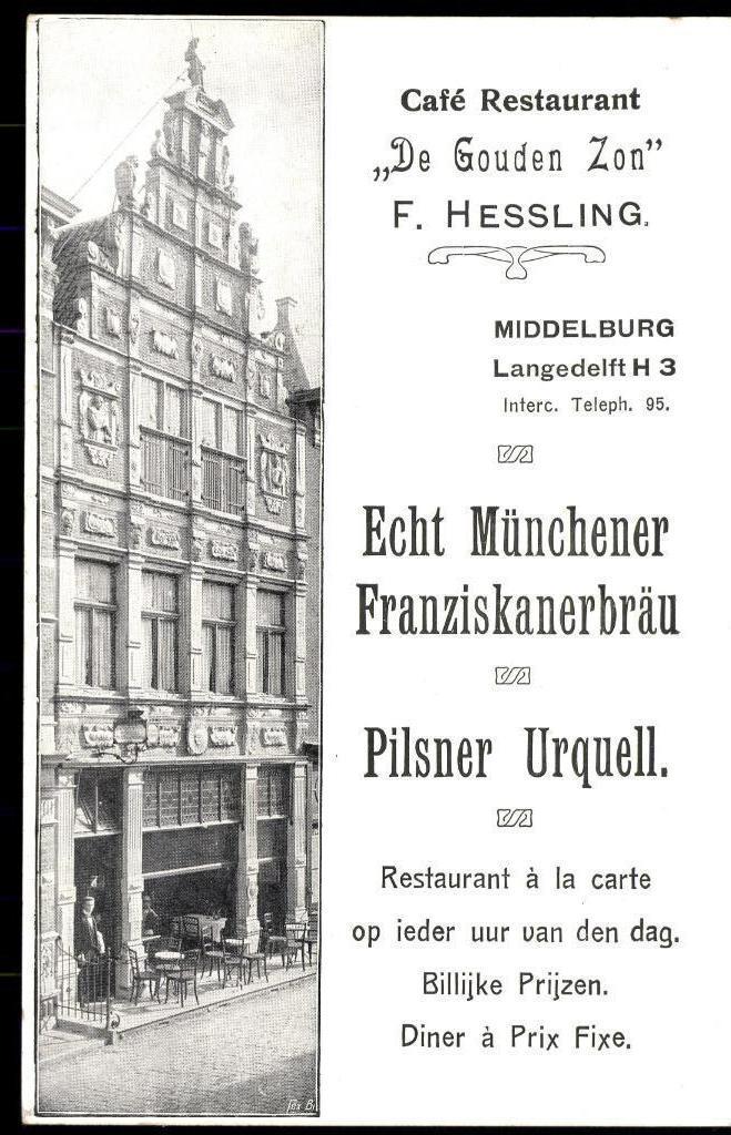 Middelburg (Zld.), Promo Café De Gouden Zon, ca. 1908, Verzamelen, Ansichtkaarten | Nederland, Ongelopen, Zeeland, Voor 1920, Verzenden