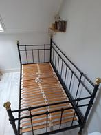 Eenpersoonsbed zwart, bedbank, Huis en Inrichting, Ophalen, Gebruikt, 90 cm, Eenpersoons