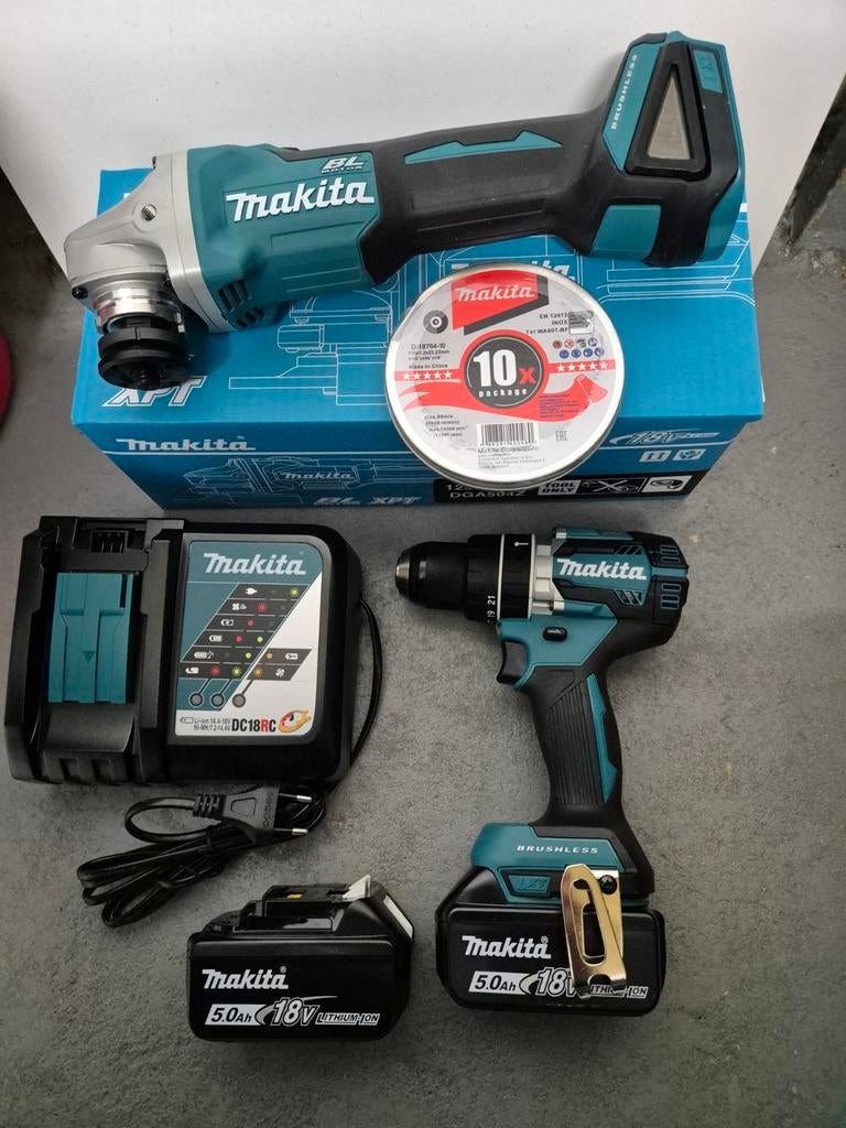 Makita set brushless nieuw boorschroefmachine slijper 125mm, Ophalen, Nieuw, 1000 watt of meer, Haakse handslijpmachine