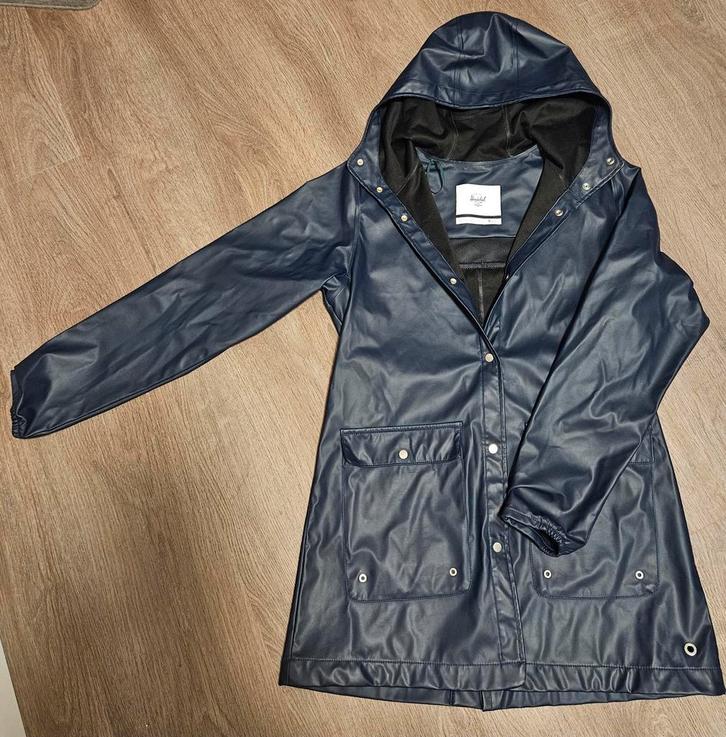 Waterdichte Herschel regenjas, maat S, Kleding | Dames, Jassen | Winter, Zo goed als nieuw, Blauw, Verzenden