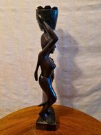 Afrikaans Houtsnijwerk – Vrouw met Kind & Mand | 35,5 cm, Ophalen of Verzenden