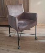 6 Taupe Eetkamerstoelen met Wieltjes., Huis en Inrichting, Stoelen, Gebruikt, Ophalen of Verzenden, Metaal, Vijf, Zes of meer stoelen