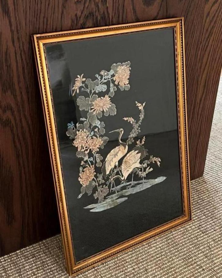 Kunstwerk in gouden lijst, Huis en Inrichting, Woonaccessoires | Schilderijen, Tekeningen en Foto's, Schilderij, Minder dan 50 cm