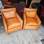 2 industriële rofra fauteuils cognac kleur + BEZORGING, Huis en Inrichting, Gebruikt, ., Chesterfield, 75 tot 100 cm