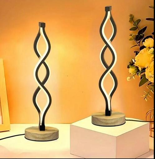 2 stks Elegant Spiral LED Bureau Lampen met Houten Basis, Huis en Inrichting, Lampen | Tafellampen, Nieuw, Minder dan 50 cm, Ophalen