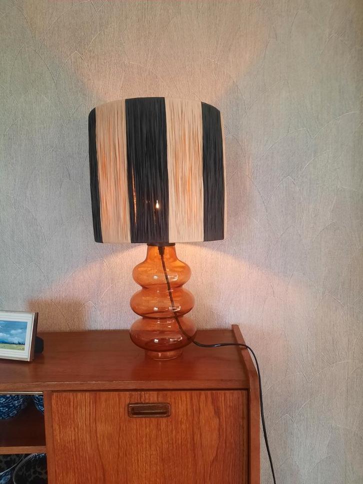 Vintage Staande Schemerlamp met Gestreept Kap, Huis en Inrichting, Lampen | Tafellampen, Minder dan 50 cm, Ophalen of Verzenden
