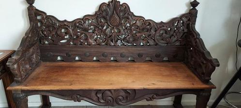 antiek HALL bankje--19e eeuw--Prachtig decoratief snijwerk--, Antiek en Kunst, Antiek | Meubels | Stoelen en Banken, Verzenden